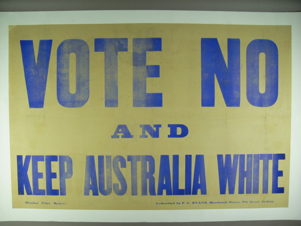 Australians opposed to conscription in 1917 argued that the absence of white men, who were fighting the war, would lead to a flood of non-white labour into the country, lowering living standards and wages