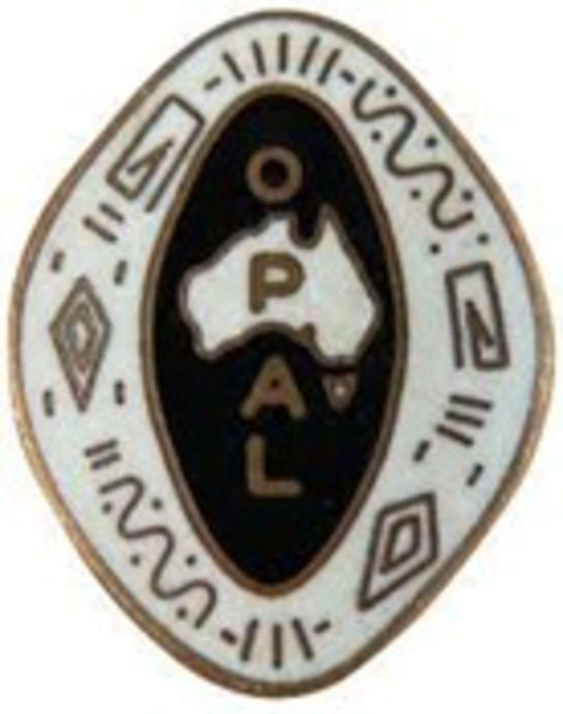 A diagonal pin with an outline of the Australian map and the letters 'OPAL'.