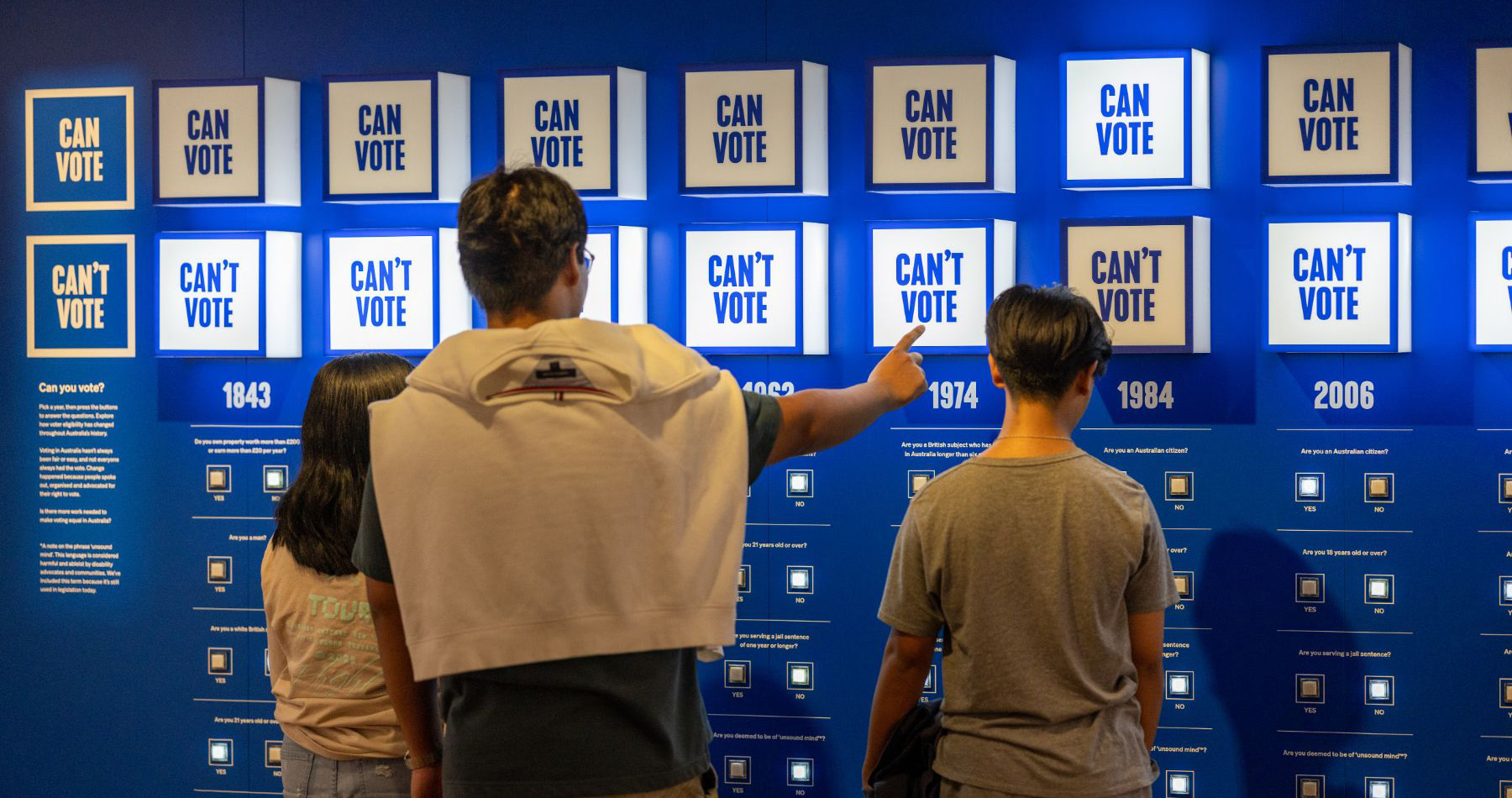 Visitors interacting with the exhibition