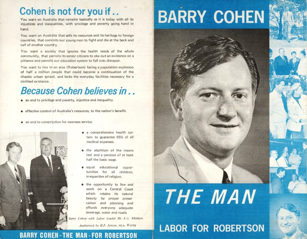 Campaign leaflet for Labor candidate Barry Cohen