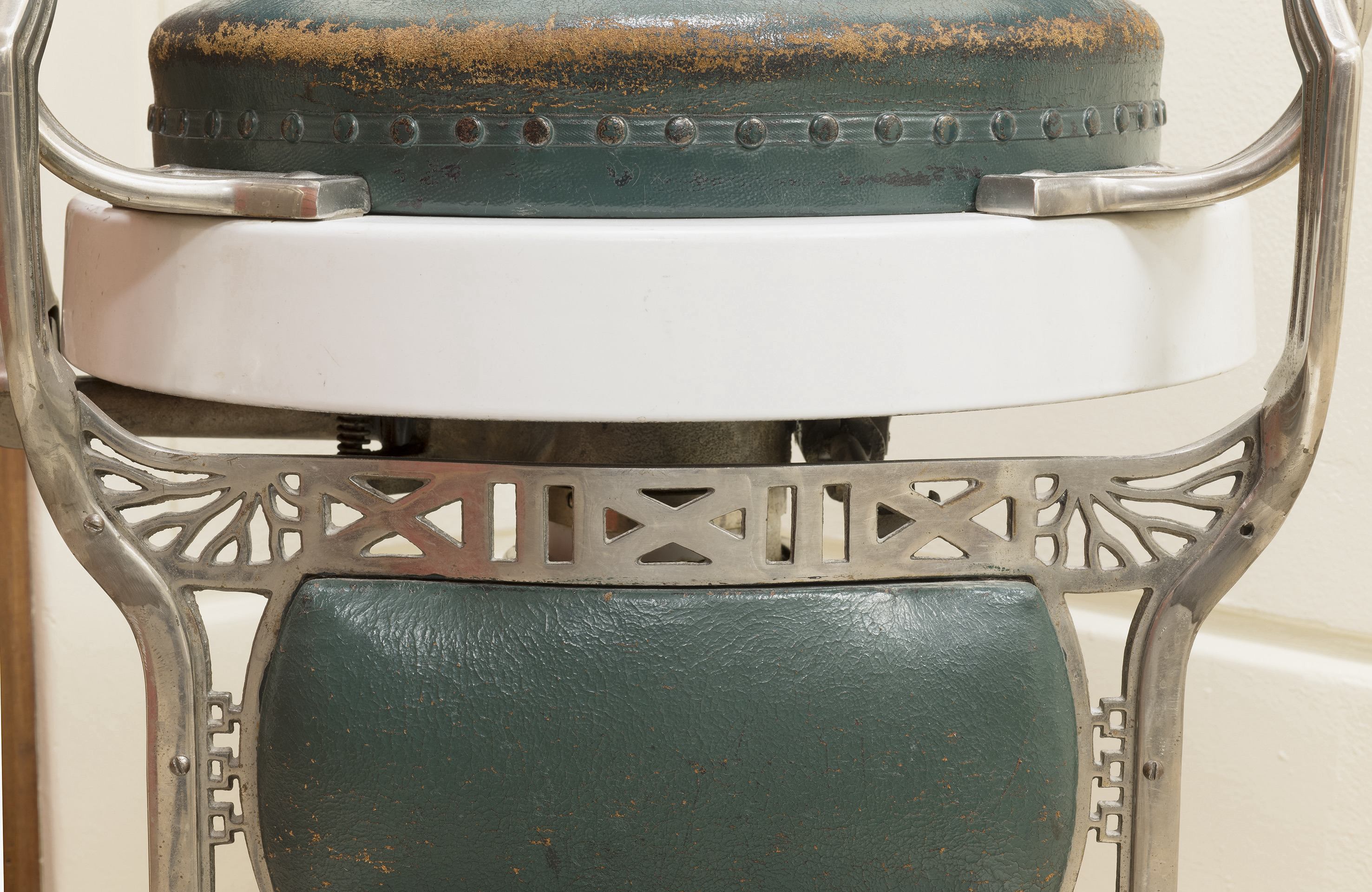 A close up image of the barbers chair.