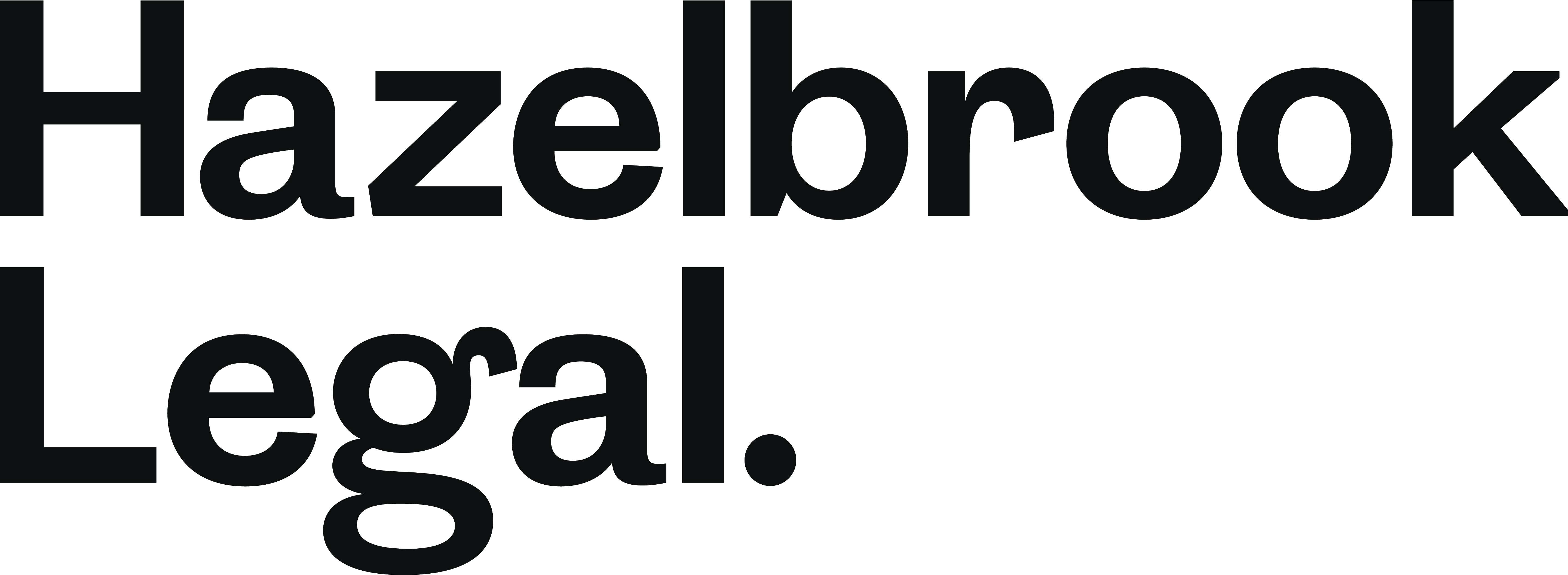 A logo that reads Hazelbrook Legal in black sans serif writing.