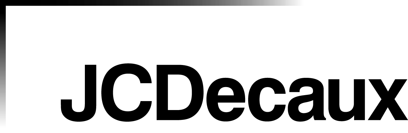 A white logo with the words JC Decaux in black text. 