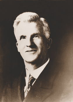 A scan of a black and white portrait image showing former prime minister James Scullin.