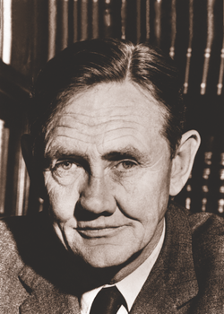 A scan of a black and white portrait image showing former prime minister John Gorton.