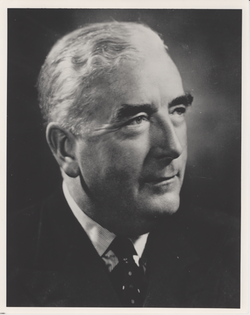 A scan of a black and white portrait image showing former prime minister Robert Menzies.