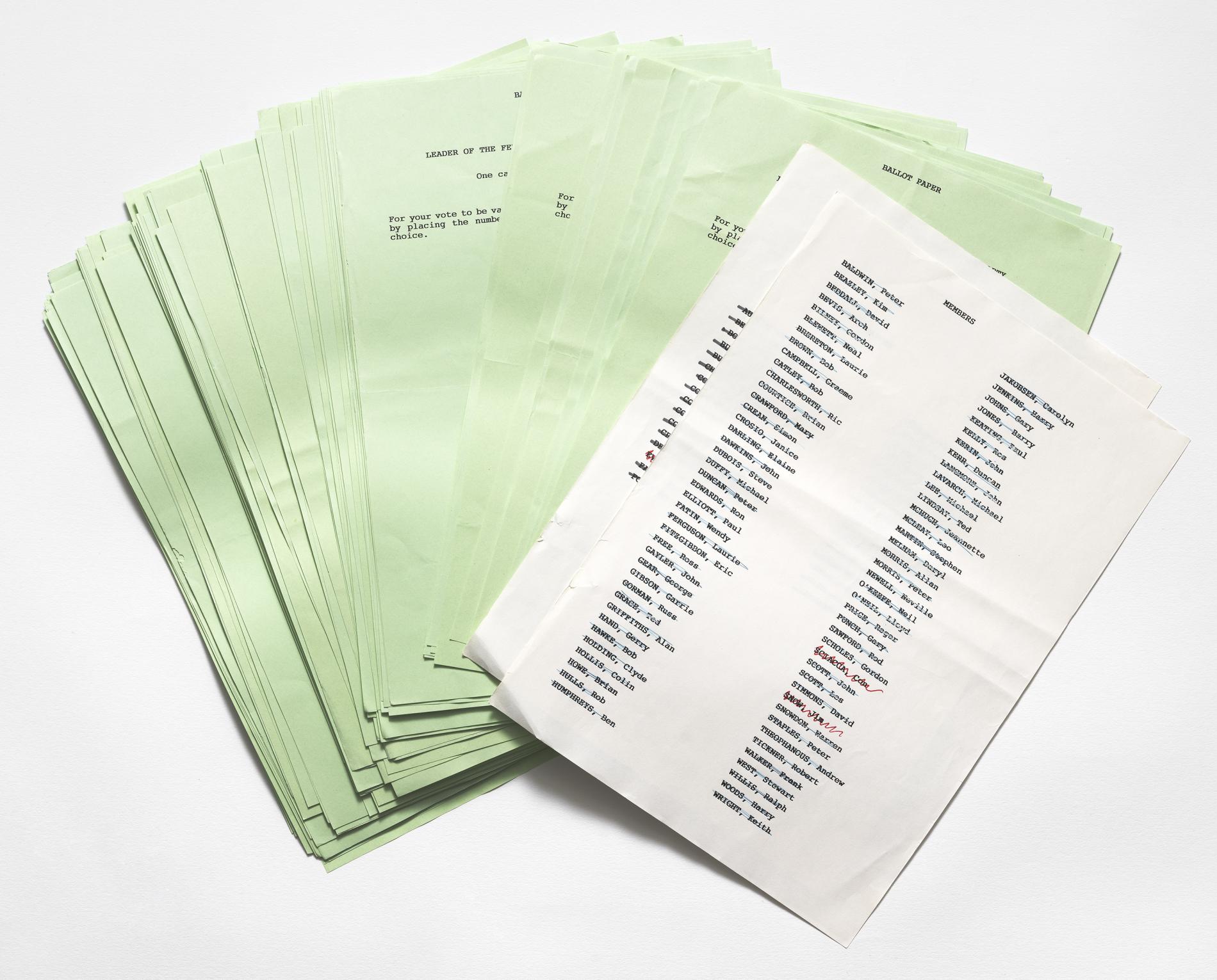 Bob Hawke vs Paul Keating leadership challenge ballot papers