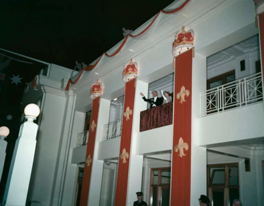 02-NAA-A2756,-RVK62---Wave-from-Senate-Balcony,-Banquet-night,-16-Feb-1954 02-NAA-A2756,-RVK62---Wave-from-Senate-Balcony,-Banquet-night,-16-Feb-1954