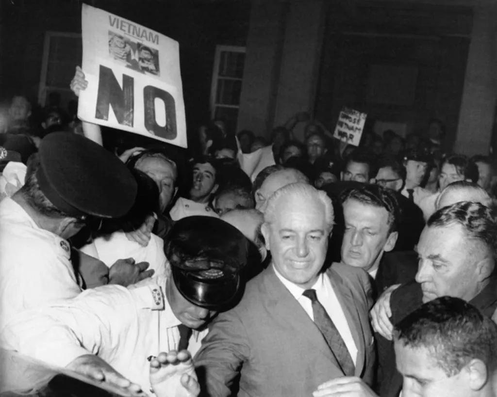Harold Holt jostled at an election rally in Rockdale Harold Holt jostled at an election rally in Rockdale