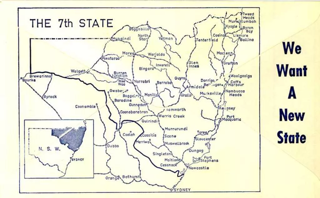 This envelope shows proposed borders, including Newcastle, for the 1967 referendum on New England statehood