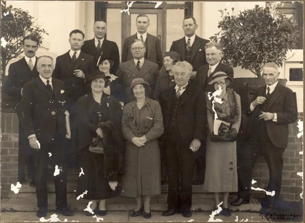 Joe Lyons with members of his government (and others), outside Parliament House, Canberra Joe Lyons with members of his government (and others), outside Parliament House, Canberra