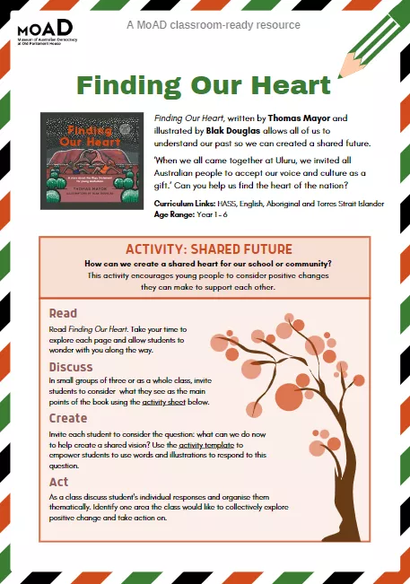 The first page of Finding Our Heart activity sheet.