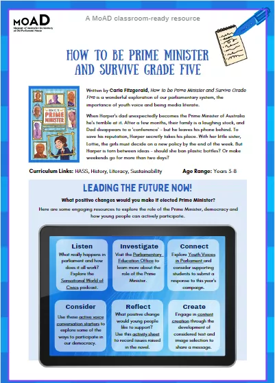 A preview of a resource for students with the words leading the future now!