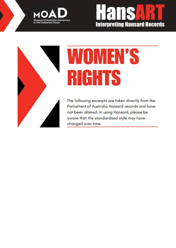 Preview of a learning resource with words in red letters that reads 'women's rights'.