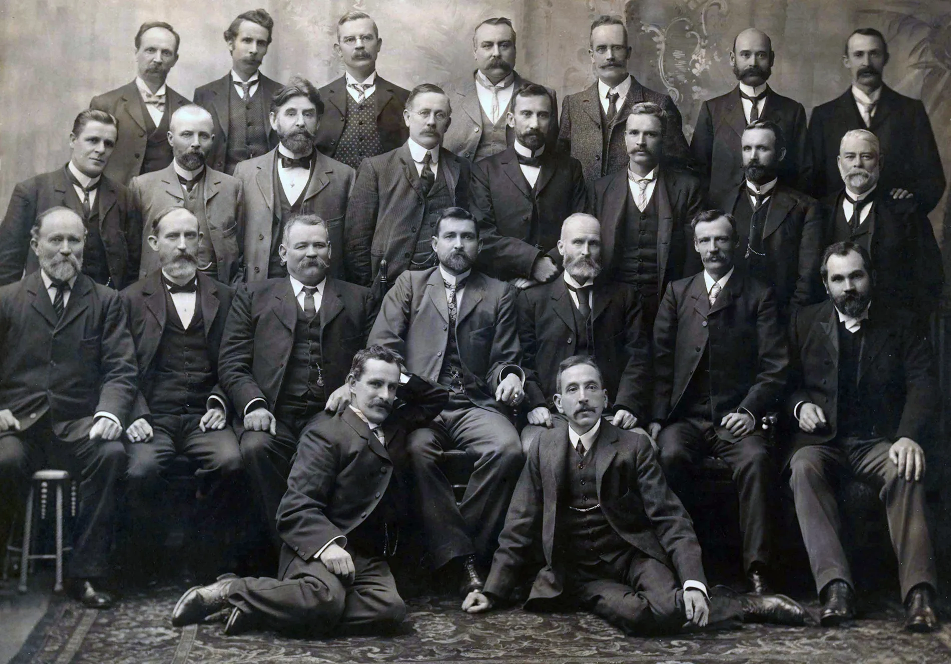 Group photograph of all Federal Labour Party MPs elected at the inaugural 1901 election.