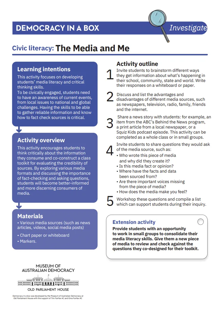 Preview of the media and me activity worksheet.