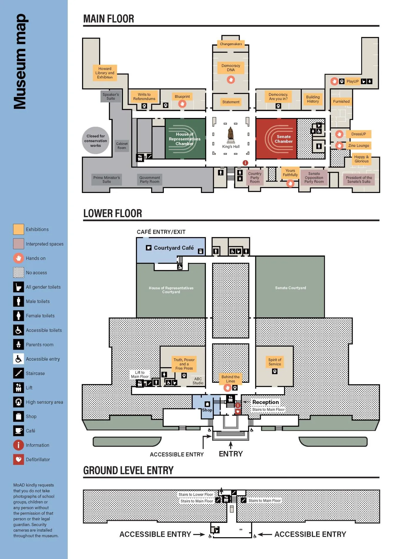 A graphic of the visitor map of the Museum of Australian Democracy at Old Parliament House. A graphic of the visitor map of the Museum of Australian Democracy at Old Parliament House.