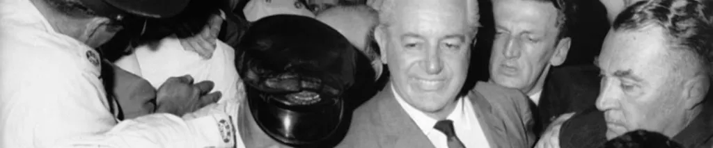 Harold Holt jostled at an election rally in Rockdale