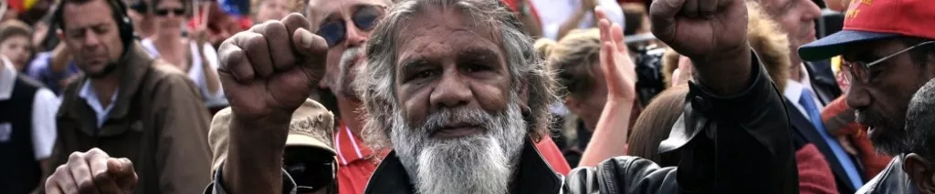 Reg Edwards watched Kevin Rudd’s Apology on screens on Federation Mall, outside Parliament House, on 13 February 2008.