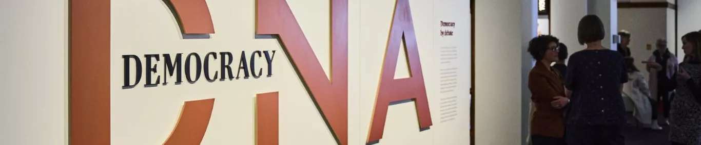 Banner wall for hte Femocracy DNA exhibition