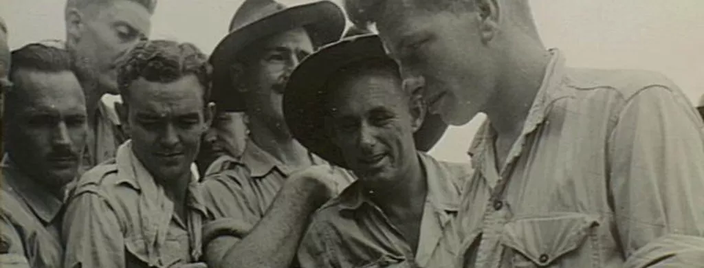 Nineteen-year-old Leading Aircraftman Peter Boland, stationed at Nadzab, New Guinea, votes for the first time in the 1944 referendum