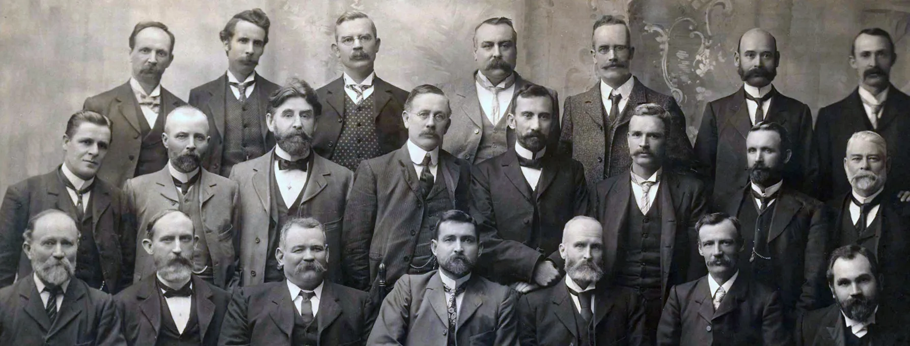 Group photograph of all Federal Labour Party MPs elected at the inaugural 1901 election.