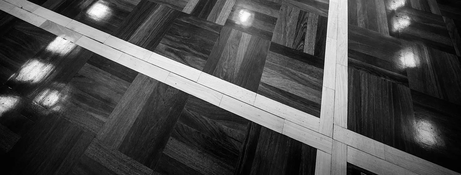 Parquetry floorboards in Old Parliament House.