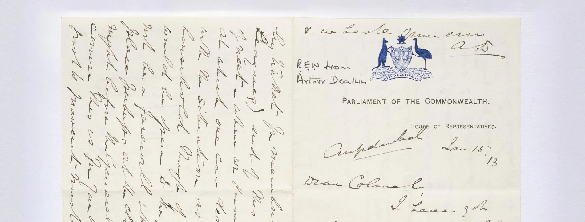 A letter from Deakin to Williams, the handwriting is old fashioned and cursive.