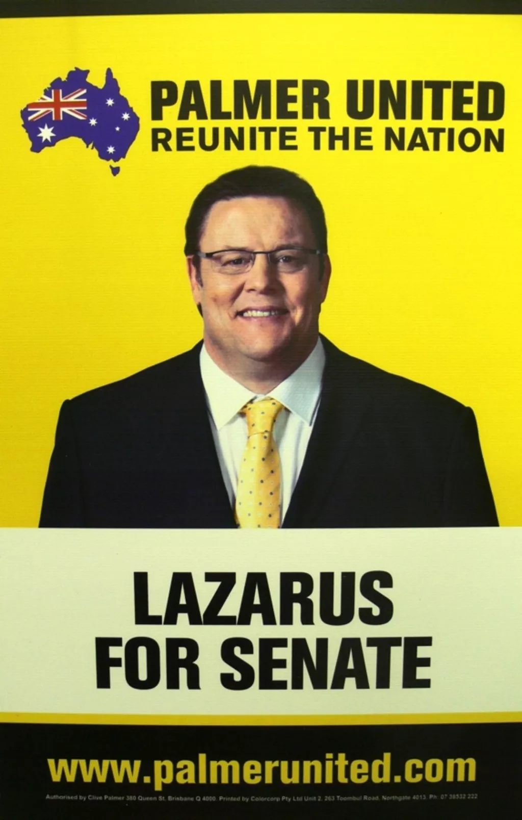 Poster for Glenn Lazarus and Palmer United Party, 2013