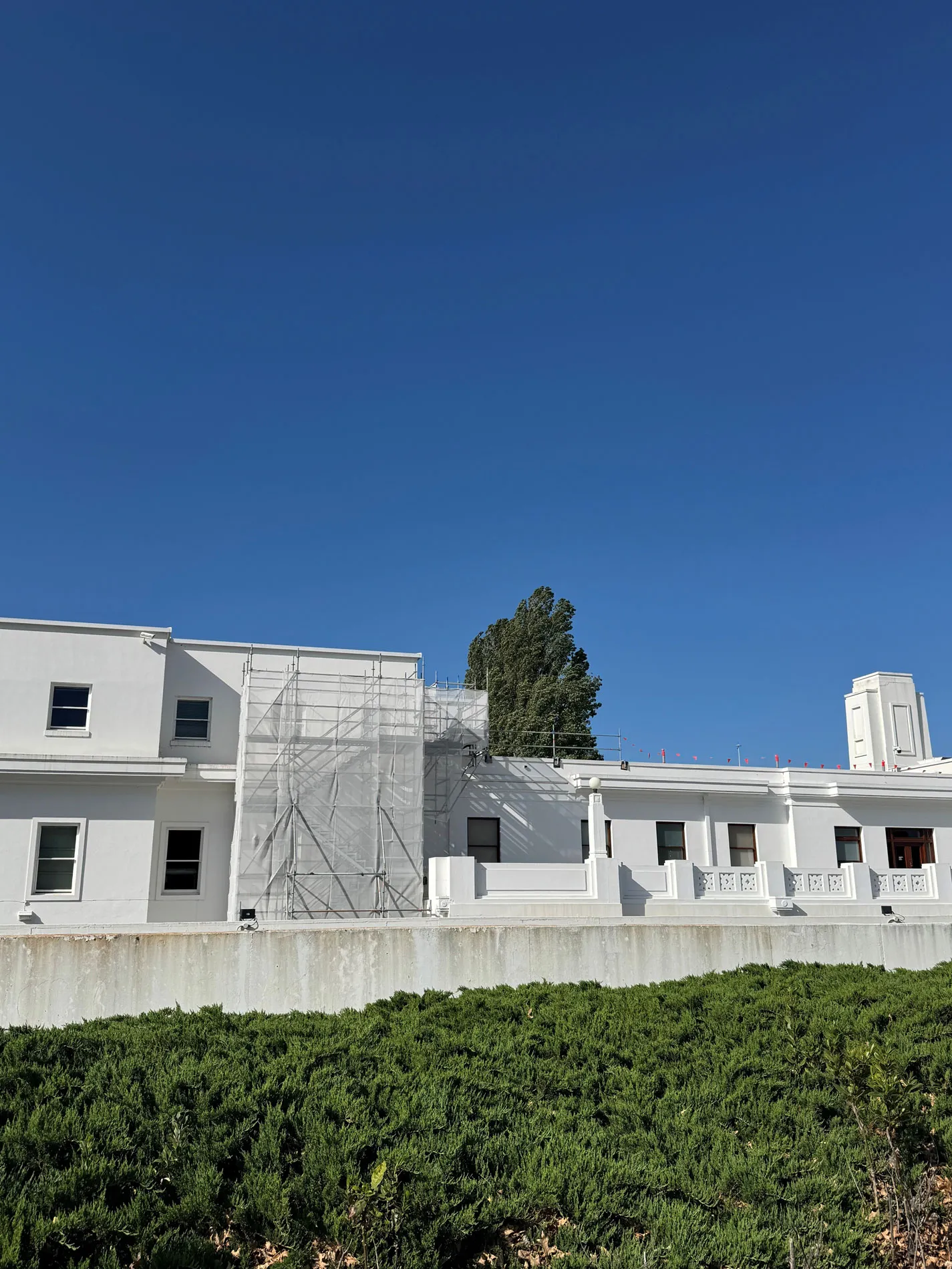 Back of Old Parliament House in Canberra with scaffolding. Back of Old Parliament House in Canberra with scaffolding.