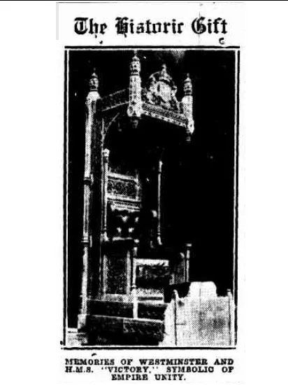 The newly assembled Speaker’s Chair, a symbolic gift of independence from the Empire Parliamentary Association. The newly assembled Speaker’s Chair, a symbolic gift of independence from the Empire Parliamentary Association.
