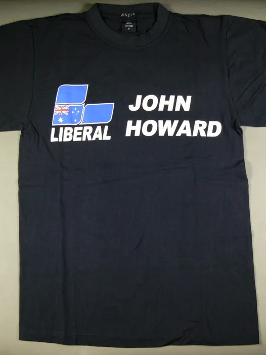 A dark t-shirt with the Liberal Party logo and the words 'John Howard'.