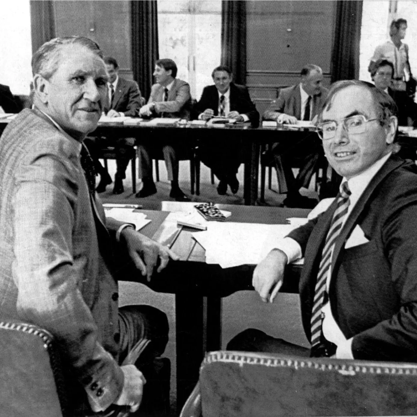 Prime Minister Malcolm Fraser with Treasurer (and future prime minister) John Howard at a Liberal Party Conference.
